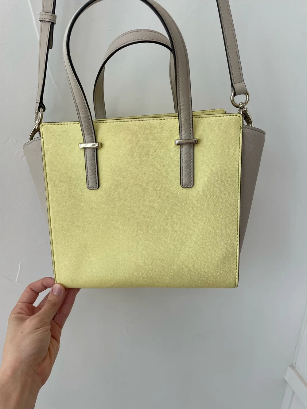 Kate Spade Cedar Street Hayden Two Tone Satchel-Yellow and Gray Leather Crossbod